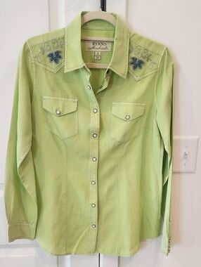 Ryan Michael Women's Lime Green Embroidered Button-Down Shirt